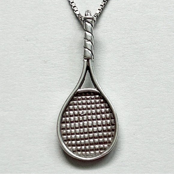 Vintage Signed Southwestern Sterling Silver Tennis Racquet Necklace - Picture 3 of 8